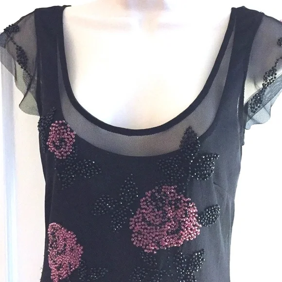 VINTAGE GOWN SUE WONG Beaded Floral on Peekaboo Mesh Underslip Prom Bridal Y2K - Picture 12 of 17